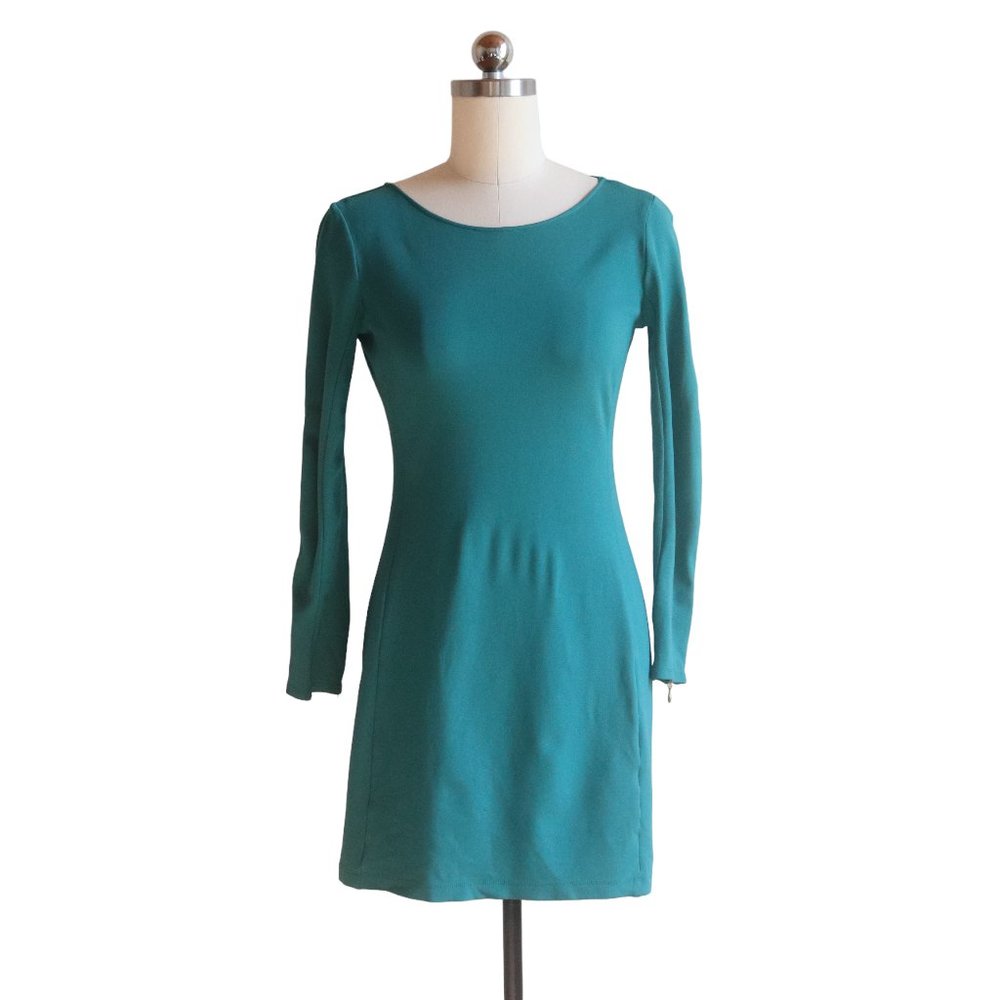 SOLD theory emerald green mini dress S stretch jersey long gold